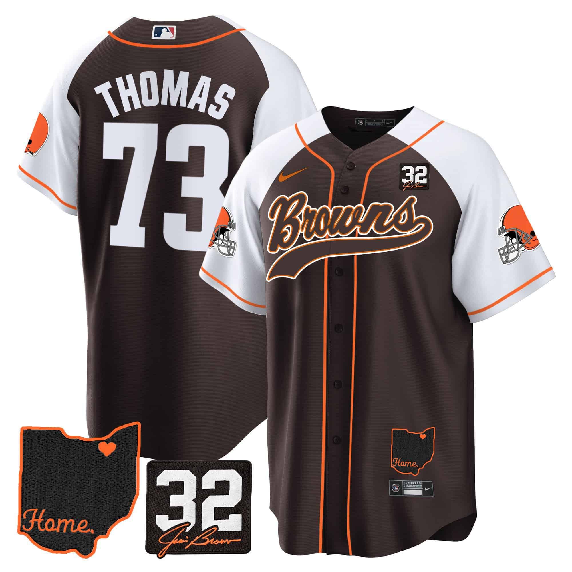 Men Cleveland Browns #73 Thomas Brown Memorial Home Patch Baseball 2024 Nike NFL Jersey